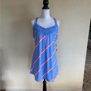 New XL Nike Court Blue and Neon Red Striped Tennis Dress